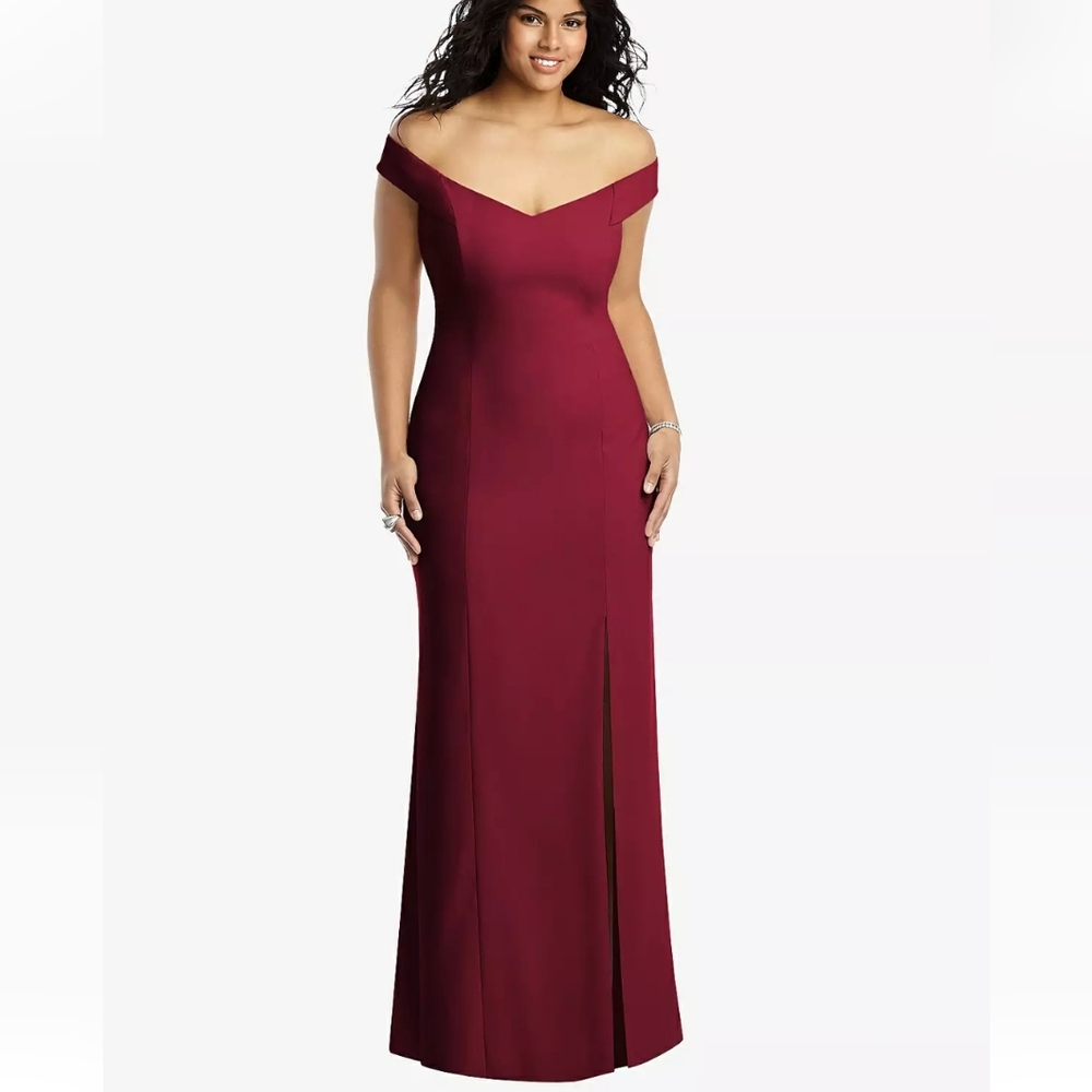 Dessy Collection Off The Shoulder Criss Cross Back Trumpet Gown